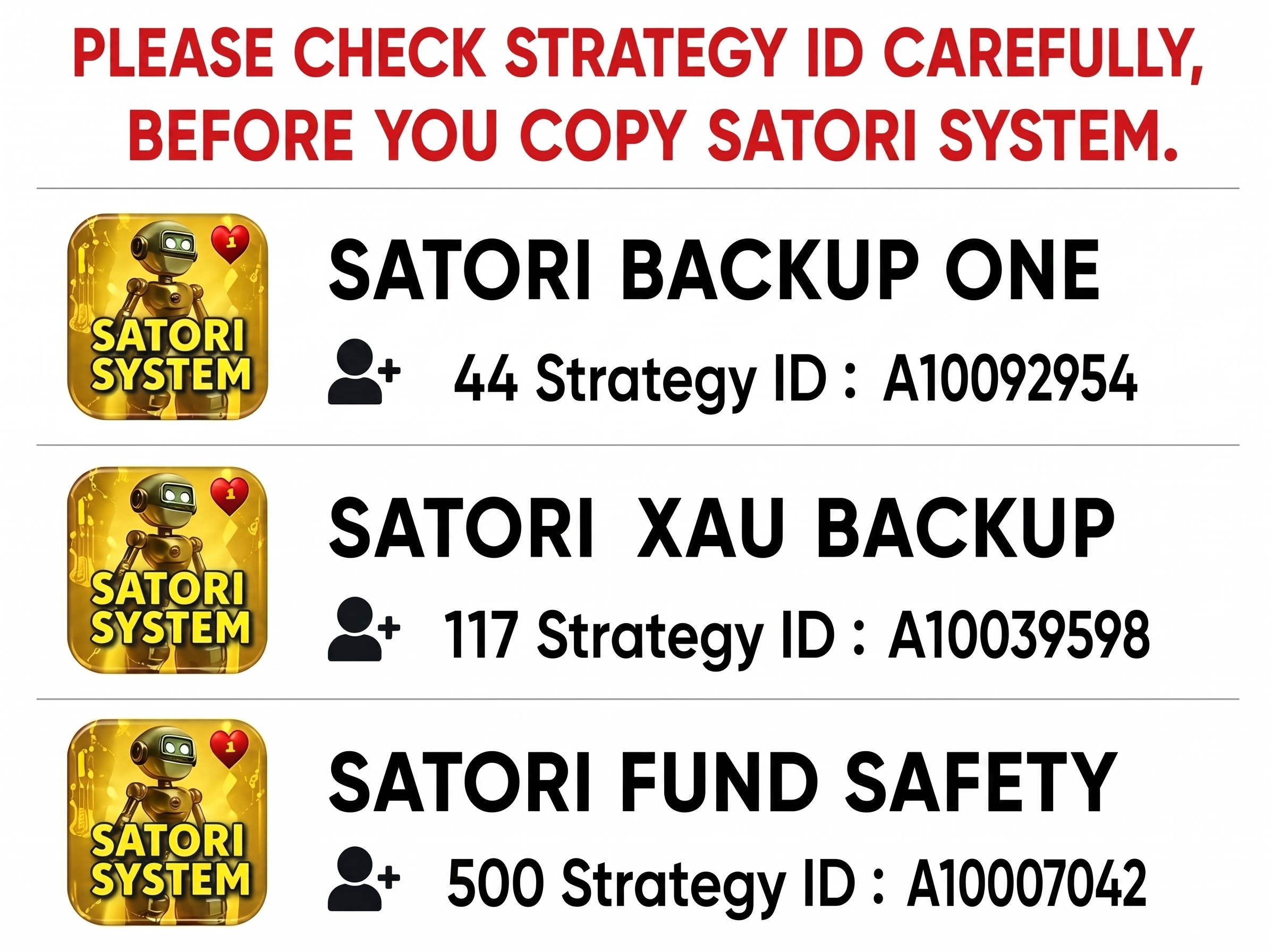 Please check strategy ID carefully before you copy Satori System